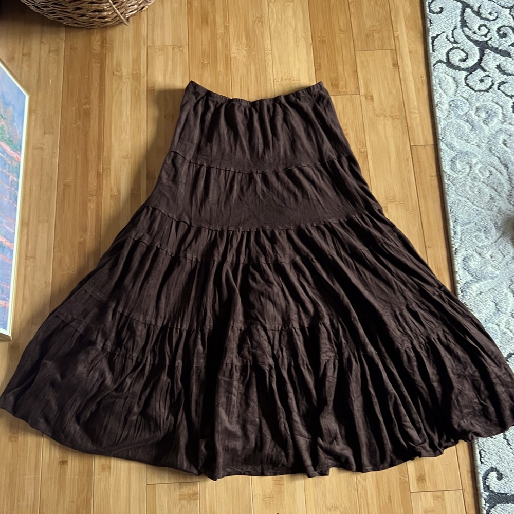 Chocolate Brown Faux Suede Tiered Maxi Skirt